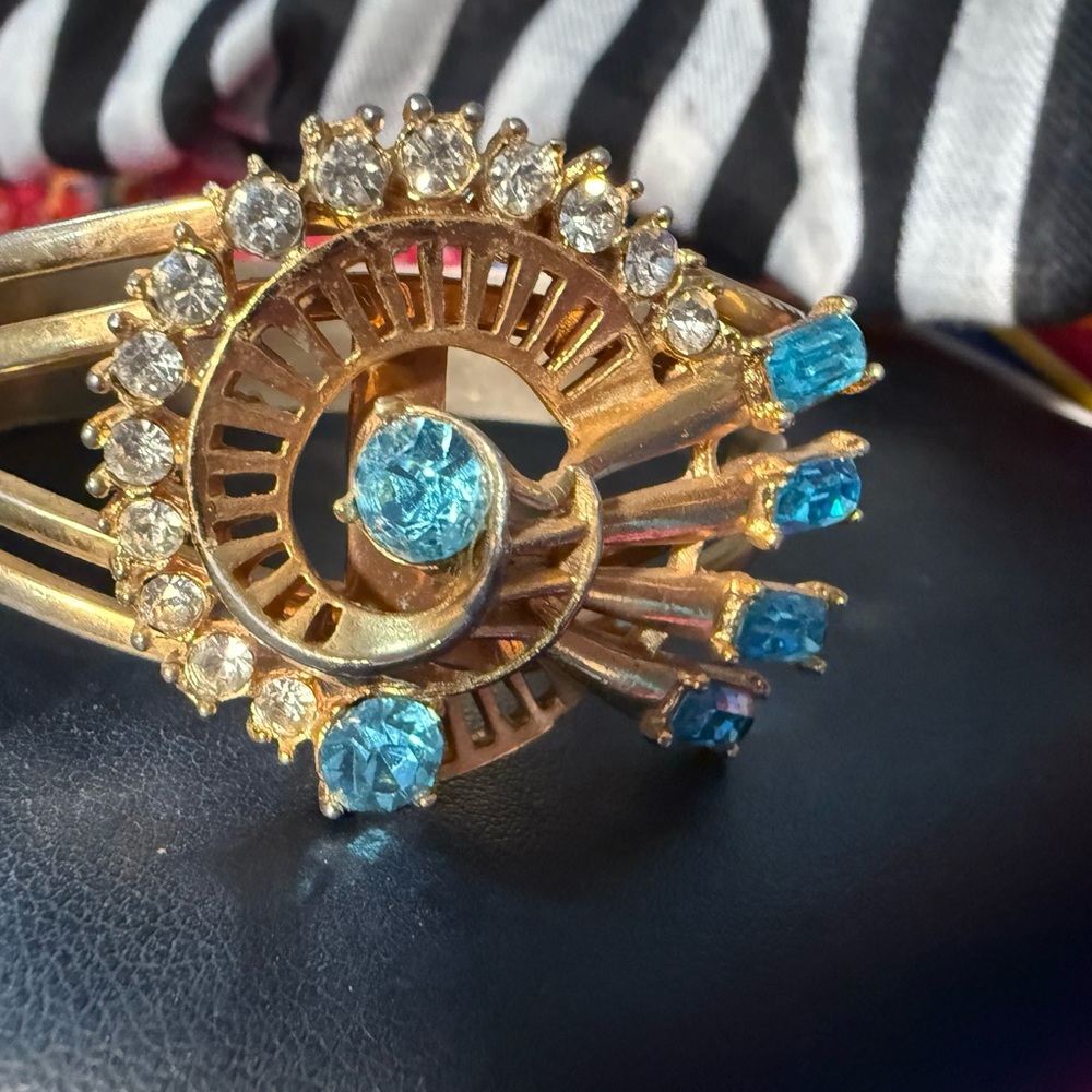 Gold and Blue Starburst Bracelet with Intricate Detailing